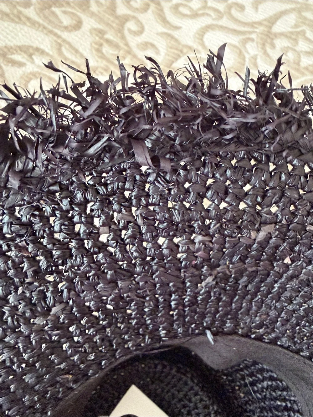 NWT WYETH Black Raffia Straw Sun Hat with Frayed Brim packable